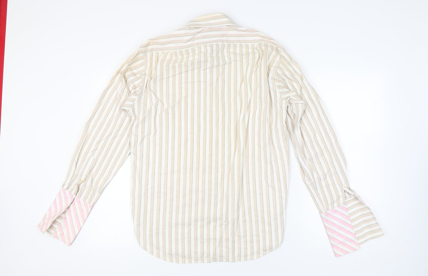 Ted Baker Men’s Beige Striped Cotton Long Sleeve Dress Shirt Size 16