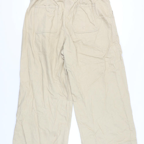 Warehouse Women’s Beige Paperbag Wide-Leg Cotton Trousers Size 16