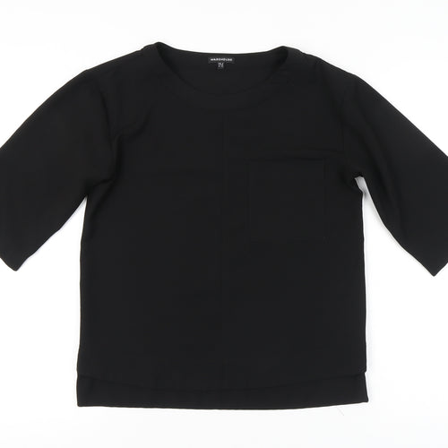Warehouse Women’s Black UK 8 3/4 Sleeve Basic T-Shirt Polyester Blend