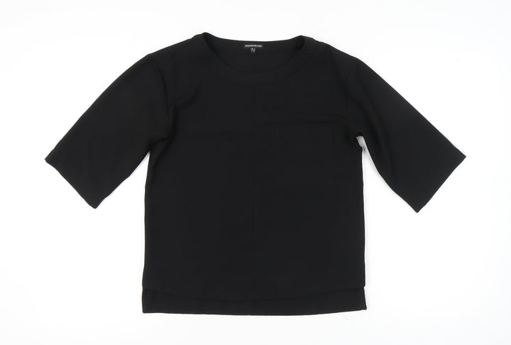 Warehouse Women’s Black UK 8 3/4 Sleeve Basic T-Shirt Polyester Blend