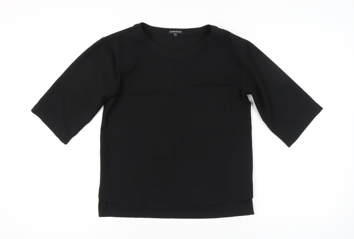 Warehouse Women’s Black UK 8 3/4 Sleeve Basic T-Shirt Polyester Blend