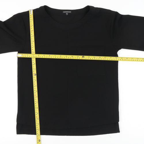 Warehouse Women’s Black UK 8 3/4 Sleeve Basic T-Shirt Polyester Blend