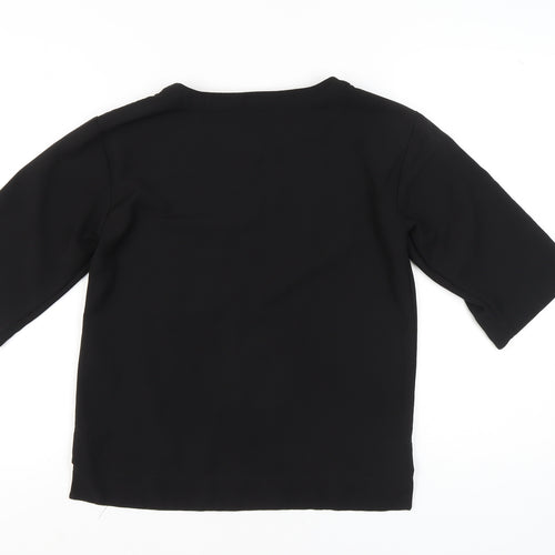Warehouse Women’s Black UK 8 3/4 Sleeve Basic T-Shirt Polyester Blend