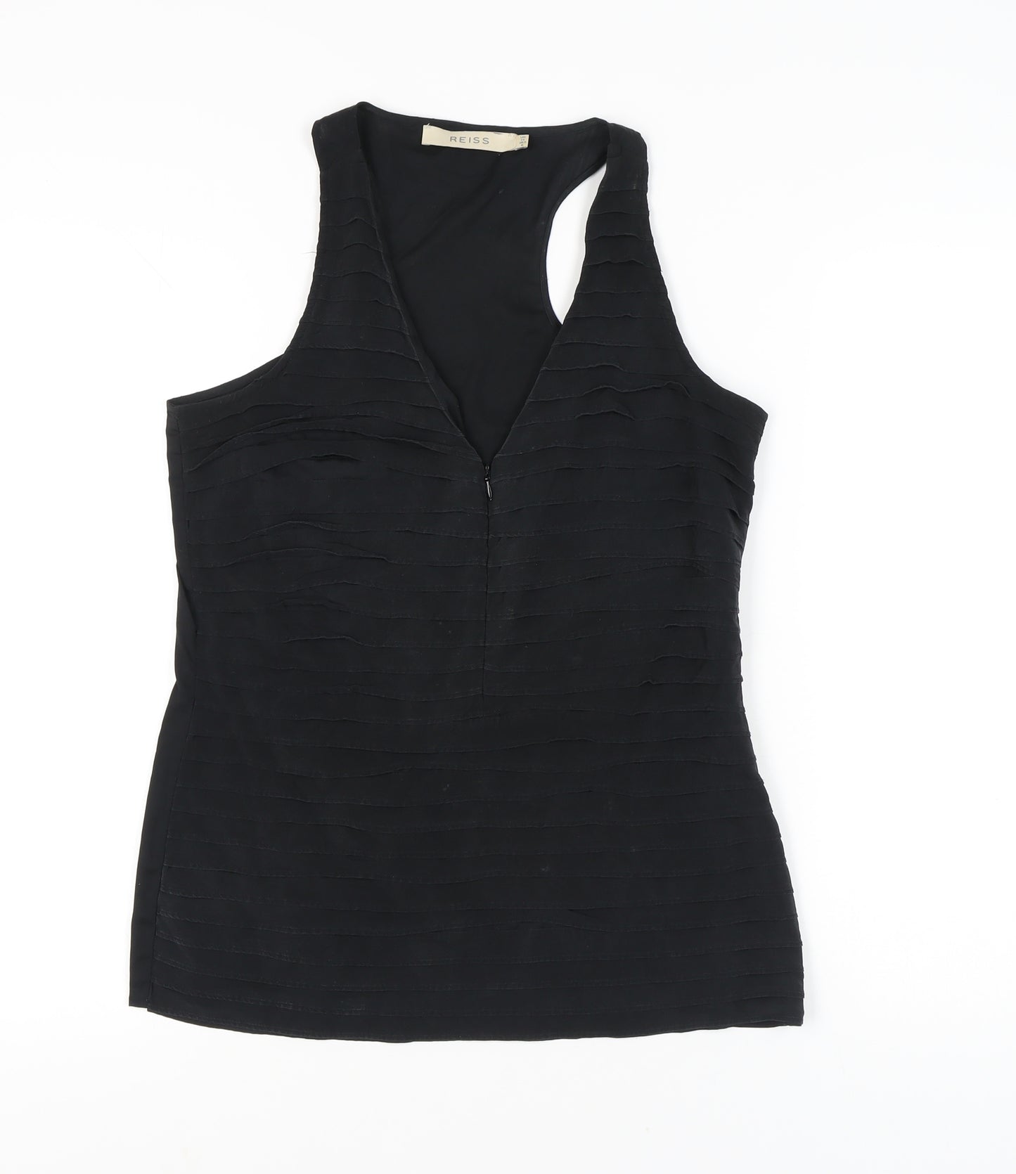 Reiss Womens Black Size 10 Sleeveless V-Neck Silk Tank Top