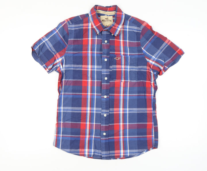 Hollister Men’s Blue Red Plaid Button-Up Short Sleeve Shirt L
