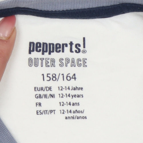 Pepperts Boys White Blue Graphic Print Cotton T-Shirt 13-14 Years