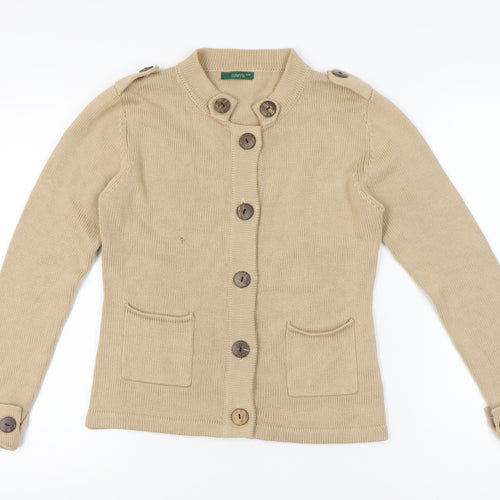 Sanye Womens Beige Cardigan Jumper S Crew Neck Long Sleeve Knit Casual