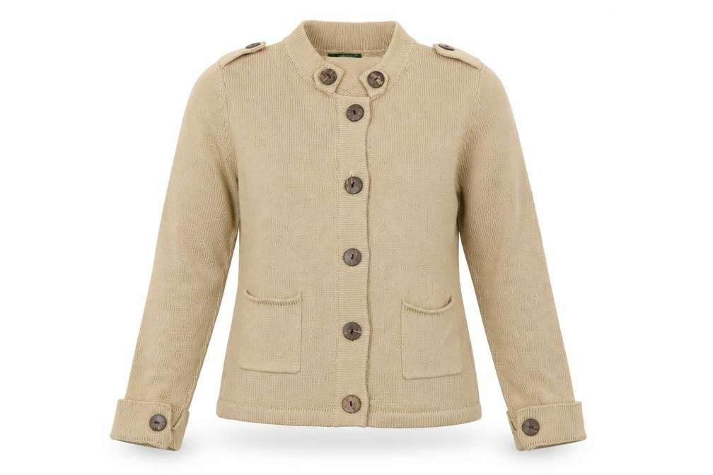 Sanye Womens Beige Cardigan Jumper S Crew Neck Long Sleeve Knit Casual