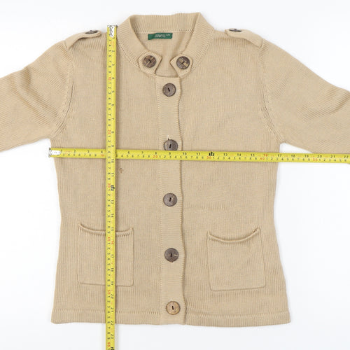 Sanye Womens Beige Cardigan Jumper S Crew Neck Long Sleeve Knit Casual