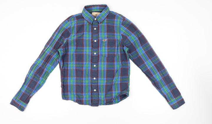 Hollister Men’s Blue Plaid Button-Up Shirt Size L Long Sleeve Cotton