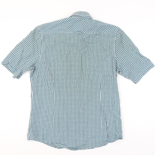 Farah Vintage Men's Blue Check Slim Fit Short Sleeve Shirt L