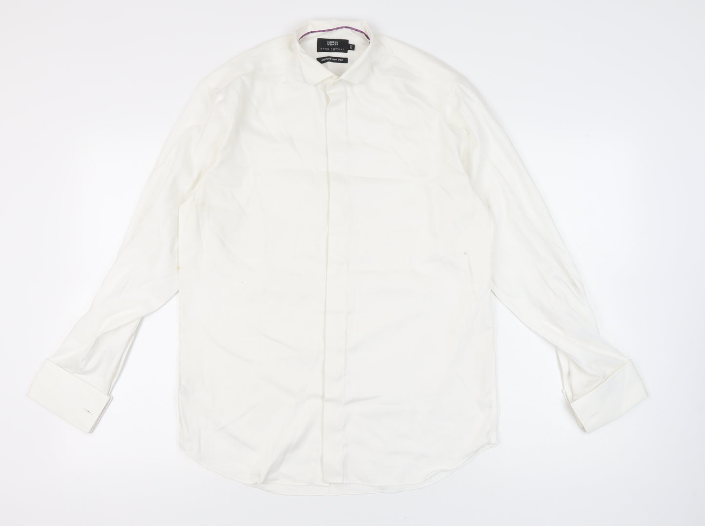 Marks & Spencer Men’s White Cotton Long Sleeve Formal Dress Shirt 15in 38cm