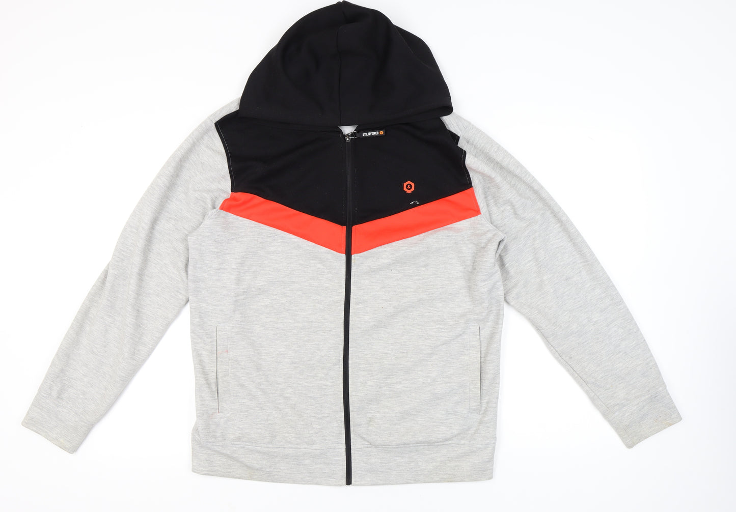 Jack & Jones Men’s XL Grey Black Red Full Zip Hoodie Jacket