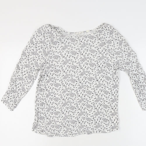 Fat Face Womens White Floral Tunic Blouse Scoop Neck UK 10
