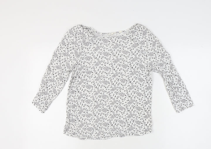 Fat Face Womens White Floral Tunic Blouse Scoop Neck UK 10