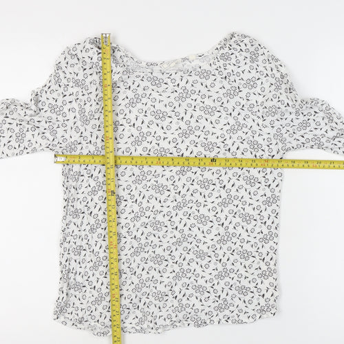 Fat Face Womens White Floral Tunic Blouse Scoop Neck UK 10