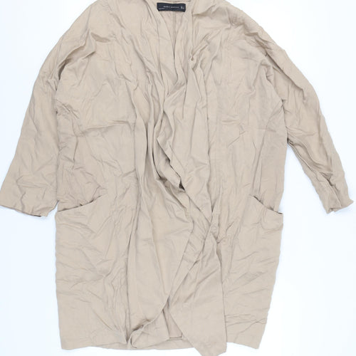 Zara Woman Beige Coatigan Women Size 8 Lyocell Linen Relaxed Fit