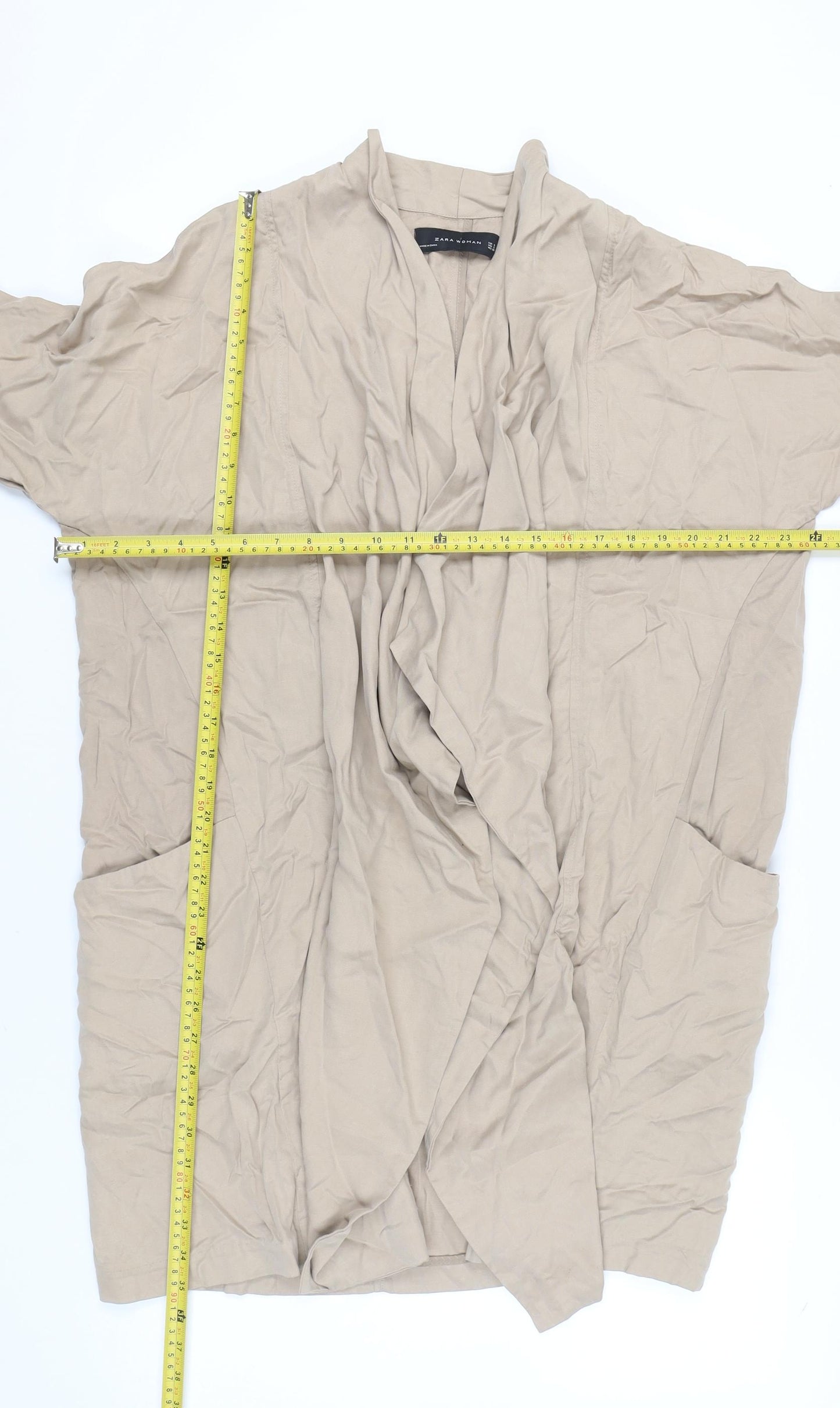 Zara Woman Beige Coatigan Women Size 8 Lyocell Linen Relaxed Fit