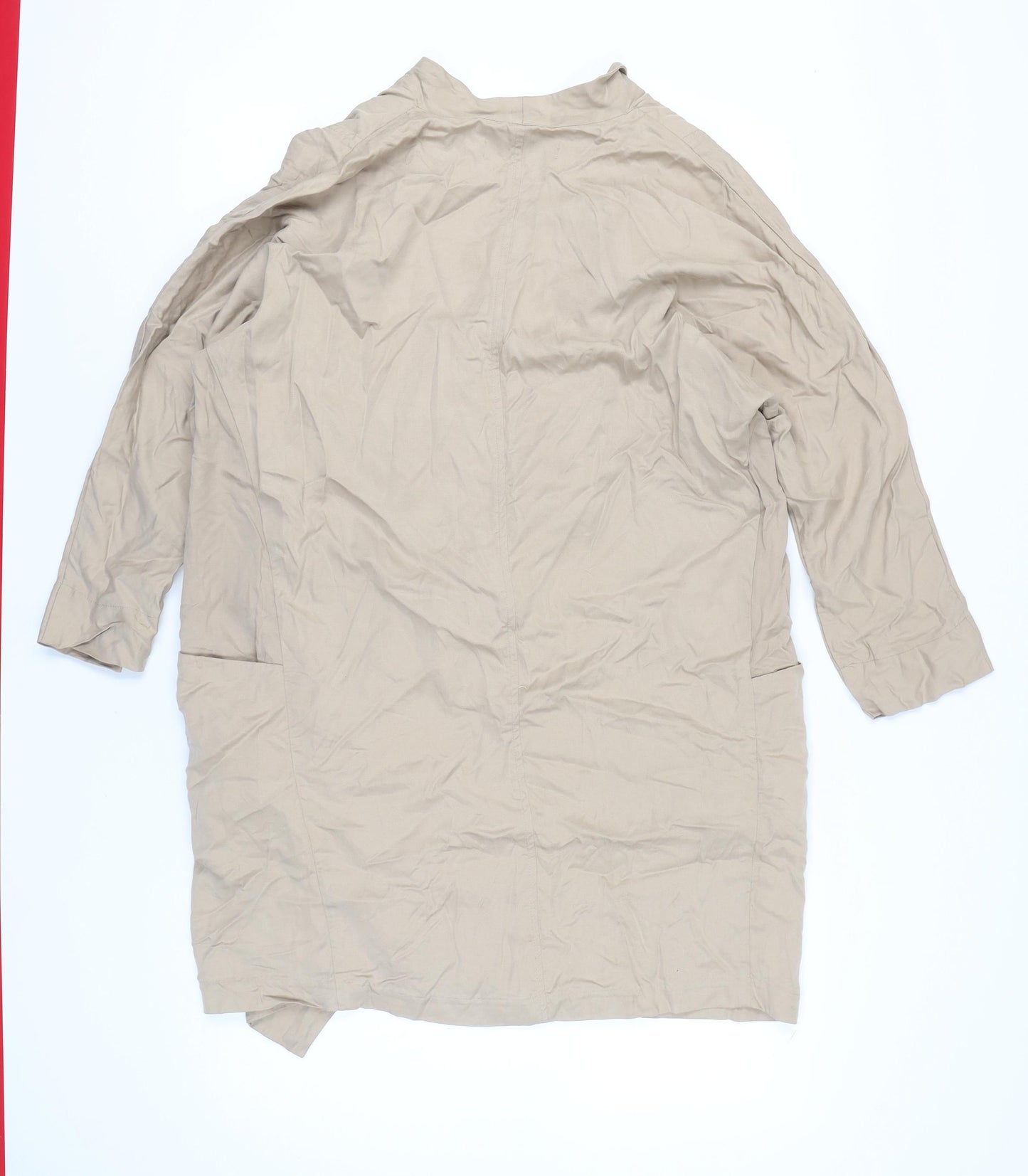 Zara Woman Beige Coatigan Women Size 8 Lyocell Linen Relaxed Fit