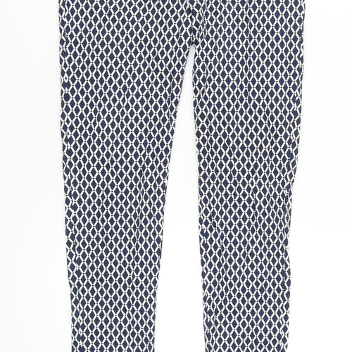 H&M Womens Blue Geometric Print Slim Fit Chino Trousers Size 10