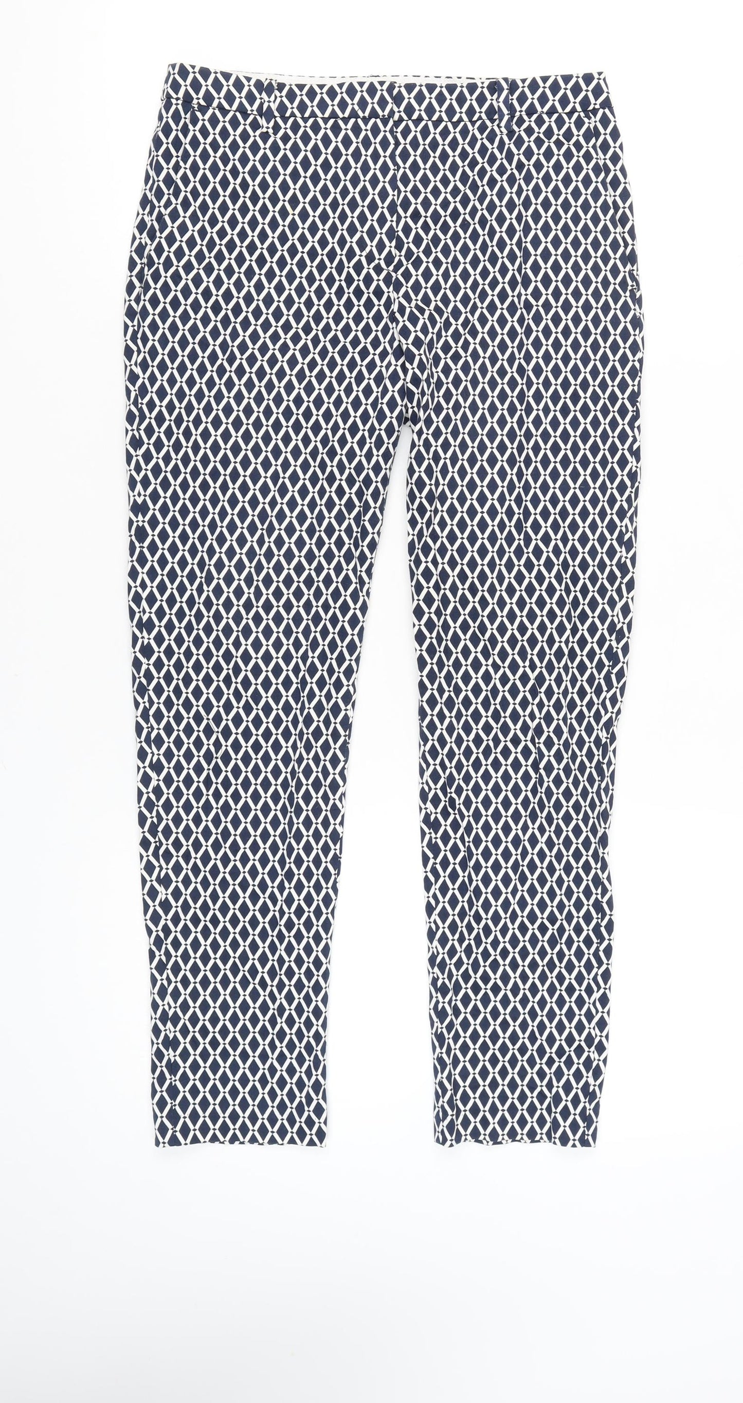H&M Womens Blue Geometric Print Slim Fit Chino Trousers Size 10