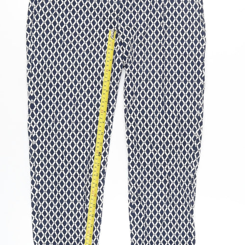 H&M Womens Blue Geometric Print Slim Fit Chino Trousers Size 10