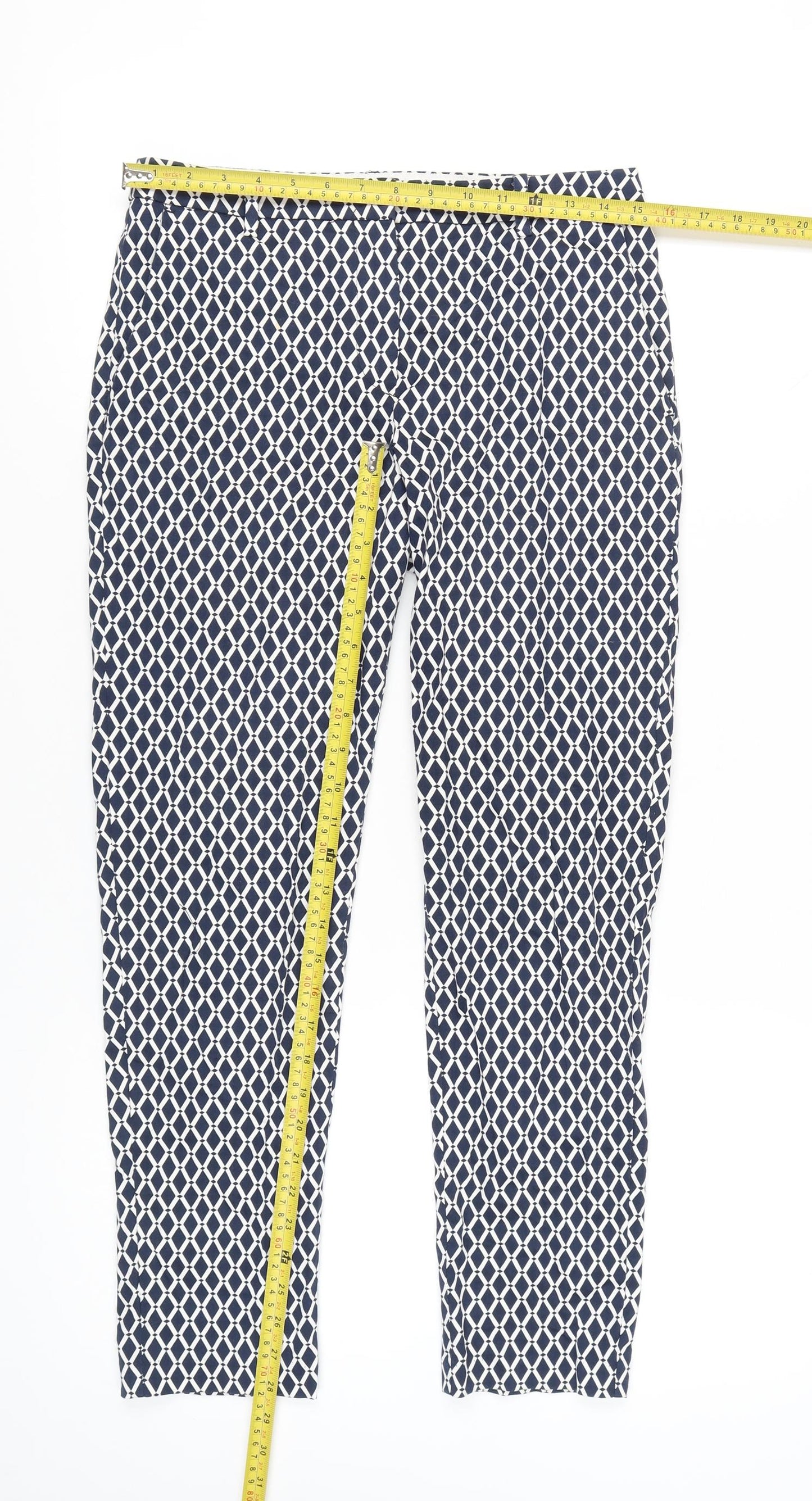 H&M Womens Blue Geometric Print Slim Fit Chino Trousers Size 10