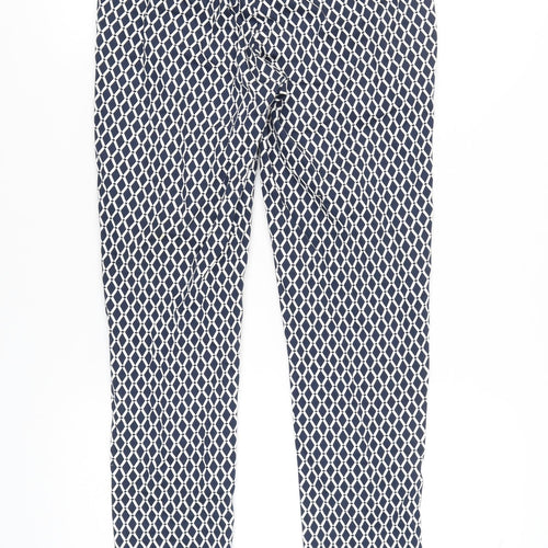 H&M Womens Blue Geometric Print Slim Fit Chino Trousers Size 10