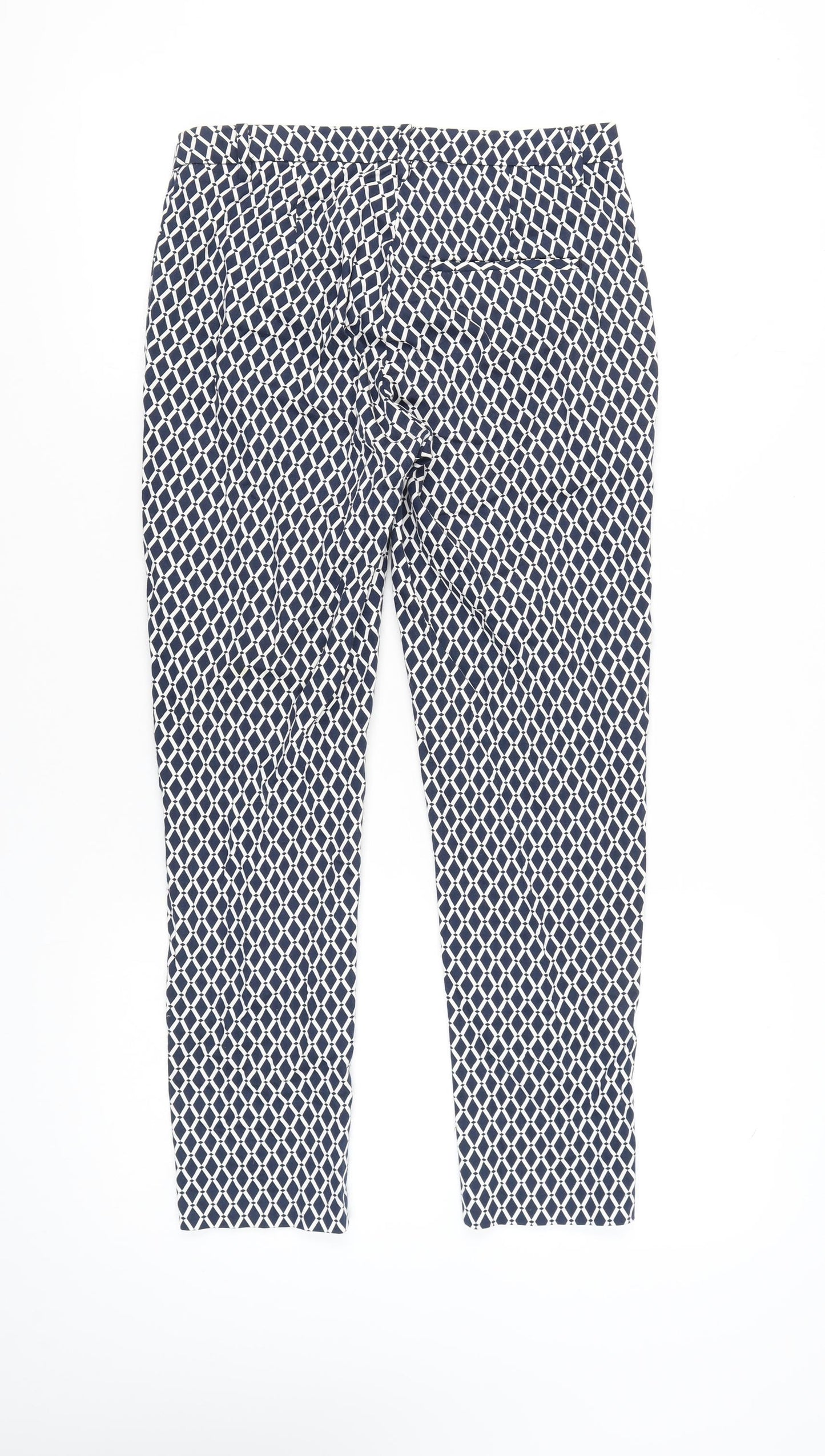 H&M Womens Blue Geometric Print Slim Fit Chino Trousers Size 10