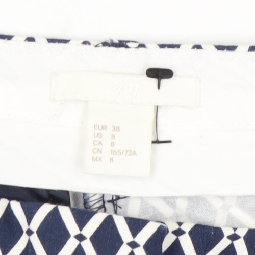H&M Womens Blue Geometric Print Slim Fit Chino Trousers Size 10