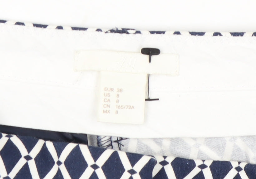 H&M Womens Blue Geometric Print Slim Fit Chino Trousers Size 10