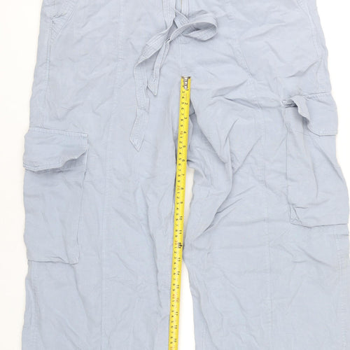 Marks and Spencer Womens Blue Size 14 Cargo Trousers Linen Blend