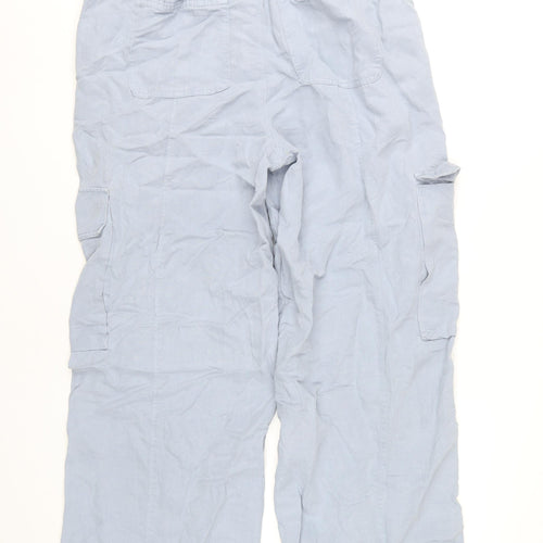 Marks and Spencer Womens Blue Size 14 Cargo Trousers Linen Blend