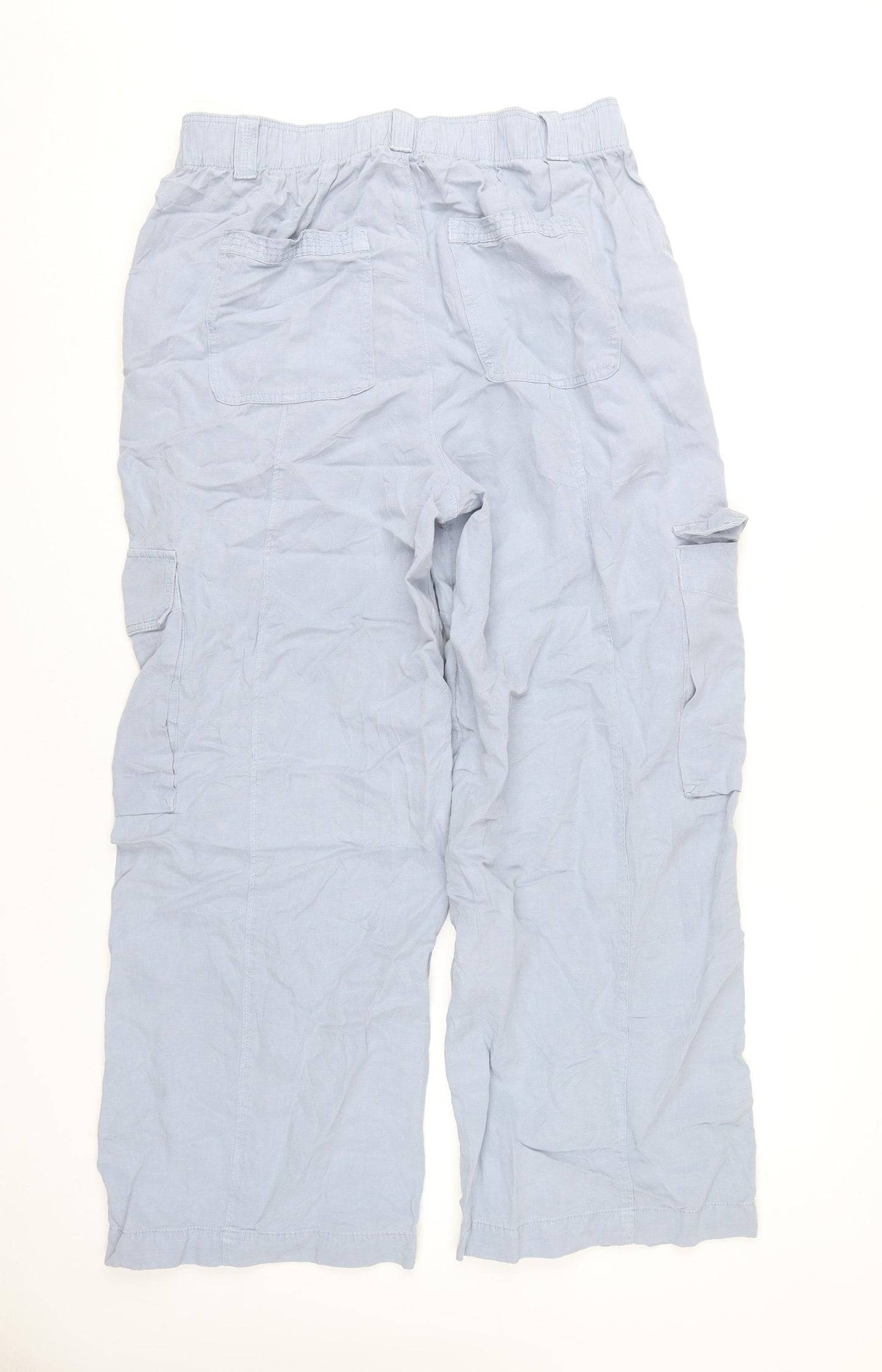 Marks and Spencer Womens Blue Size 14 Cargo Trousers Linen Blend