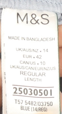 Marks and Spencer Womens Blue Size 14 Cargo Trousers Linen Blend