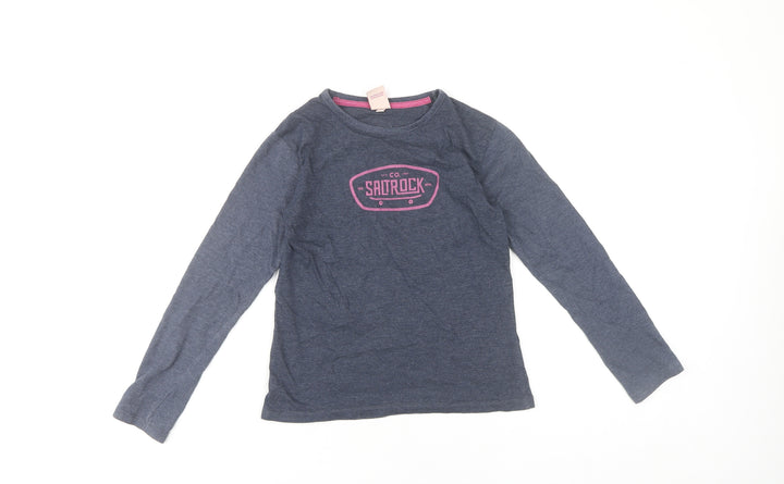Saltrock Girls Blue Long Sleeve Graphic T-Shirt 9-10 Years Cotton
