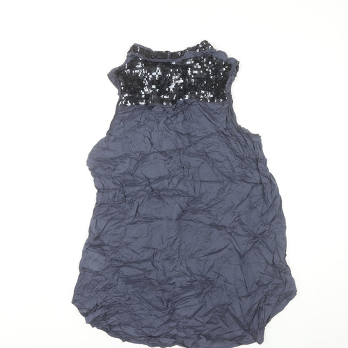 Cream Womens Blue Sequin Collar Sleeveless Blouse Size 14