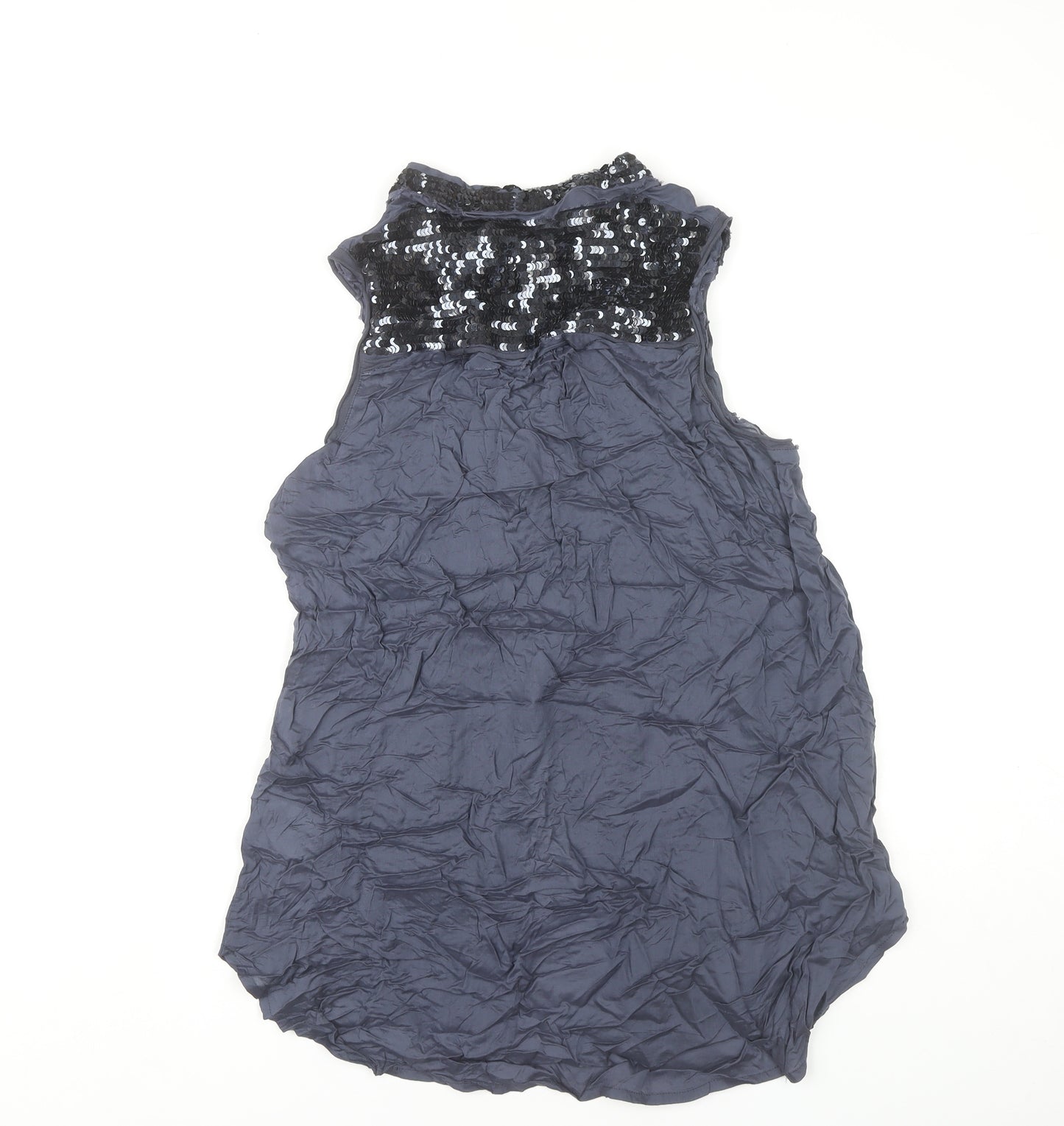Cream Womens Blue Sequin Collar Sleeveless Blouse Size 14