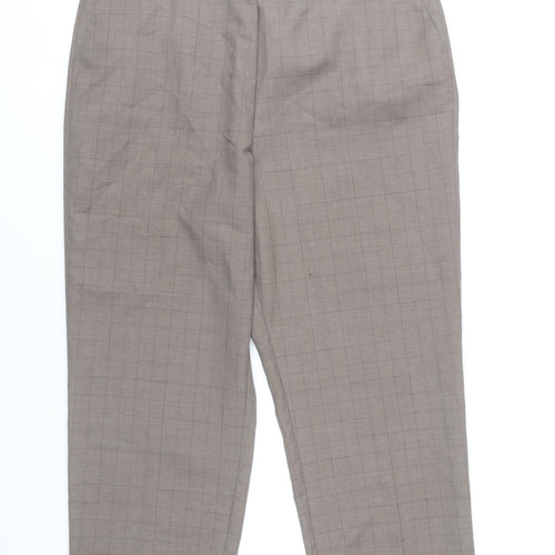BHS Women’s Petites Brown Check Trousers Size 18 Elastic Waist