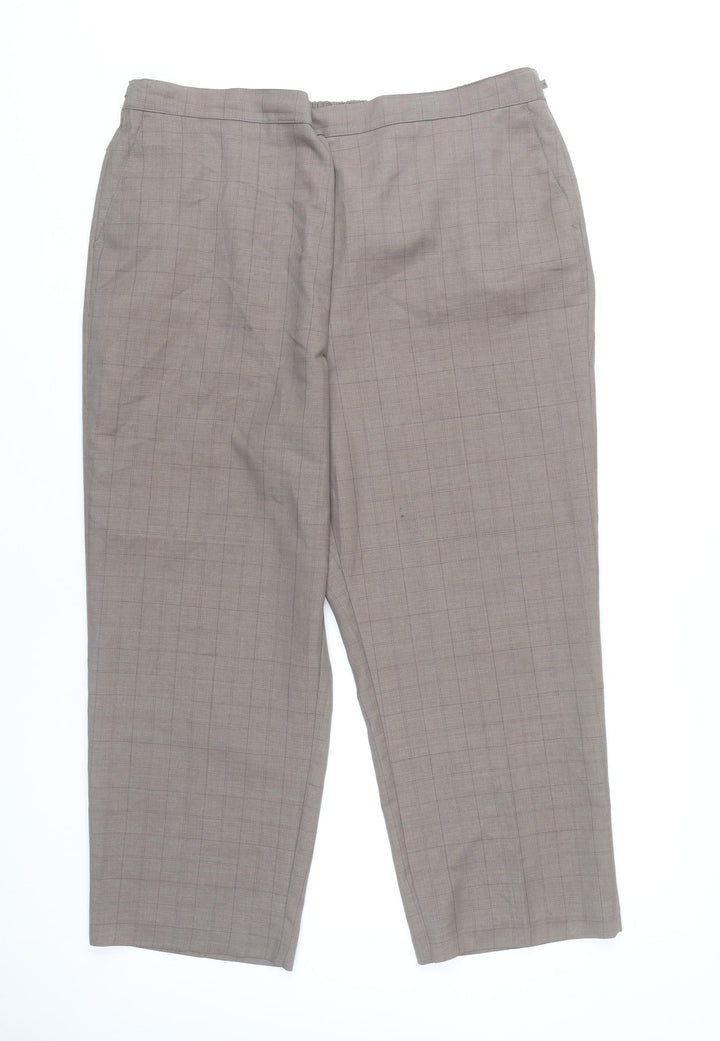 BHS Women’s Petites Brown Check Trousers Size 18 Elastic Waist