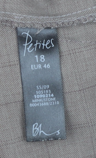 BHS Women’s Petites Brown Check Trousers Size 18 Elastic Waist