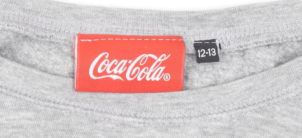 Coca Cola Girls Grey Logo Sweatshirt 12-13 Years Pullover Crew Neck