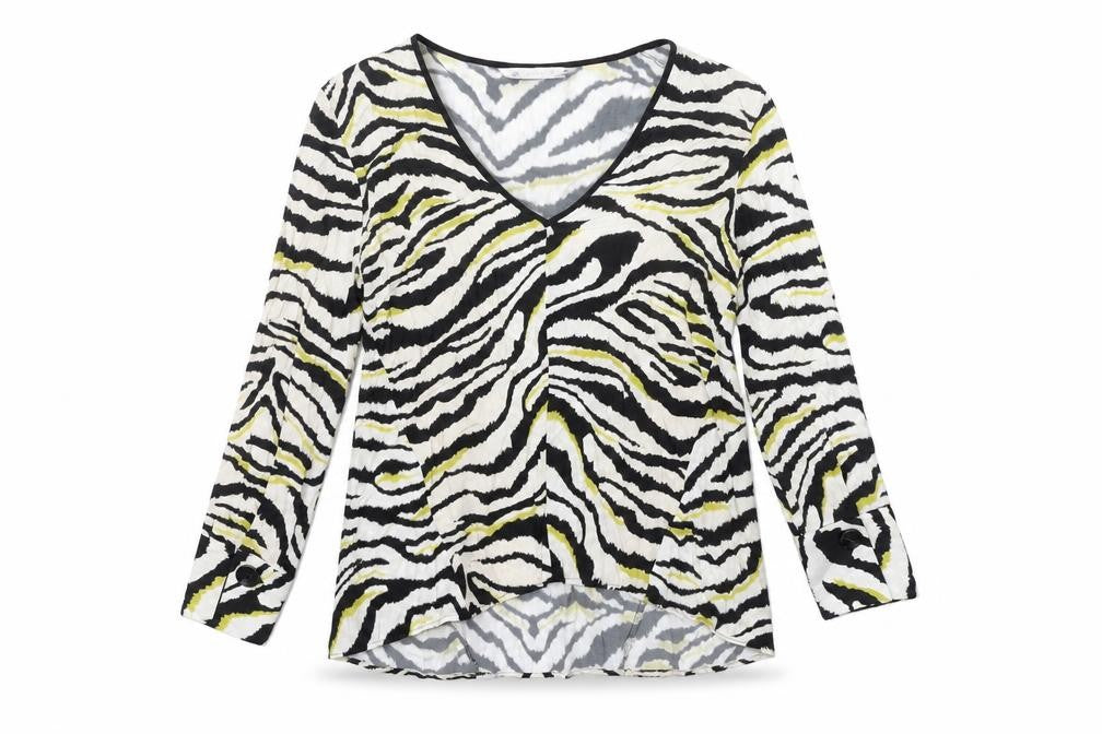 Front view of Zara Basic women’s multicoloured animal print blouse s viscose tunic