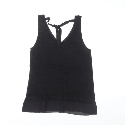 Next Women's Black Knit Tank Top Size S V-Neck Bow Detail
