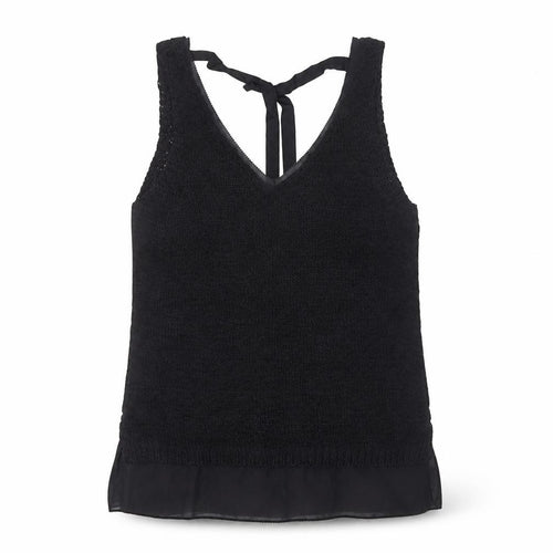 Next Women's Black Knit Tank Top Size S V-Neck Bow Detail
