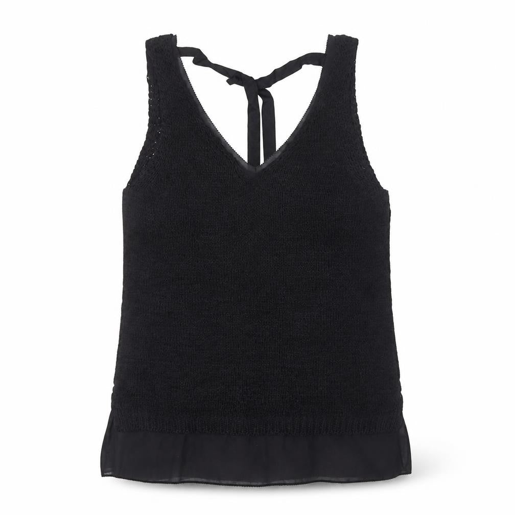 Next Women's Black Knit Tank Top Size S V-Neck Bow Detail