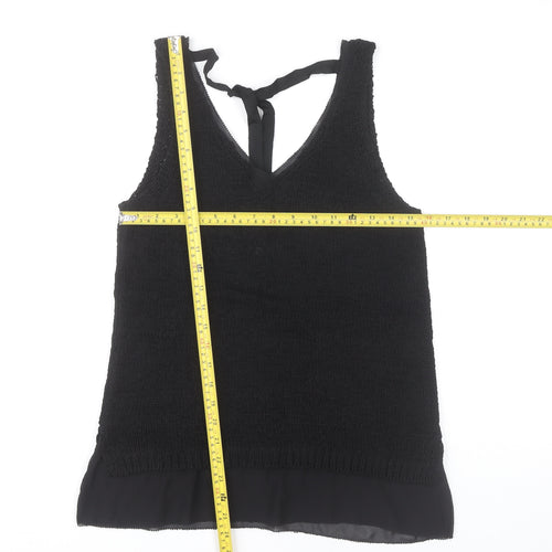 Next Women's Black Knit Tank Top Size S V-Neck Bow Detail