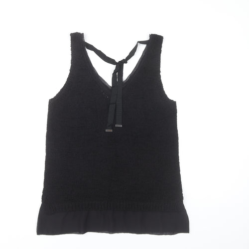 Next Women's Black Knit Tank Top Size S V-Neck Bow Detail
