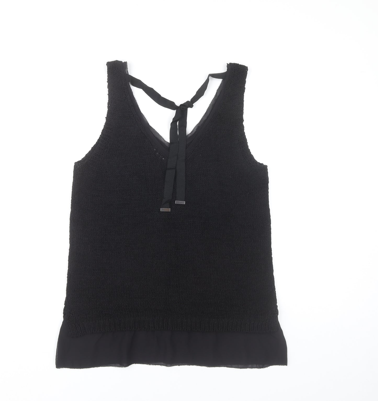 Next Women's Black Knit Tank Top Size S V-Neck Bow Detail
