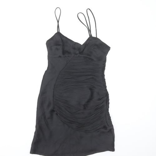 Zara Women Black XS Bodycon Ruched Strappy Cocktail Dress